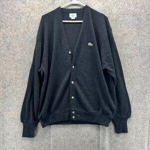 Vintage Izod Lacoste Cardigan Mens XL Black Cotton Made in USA Extra Large Knit